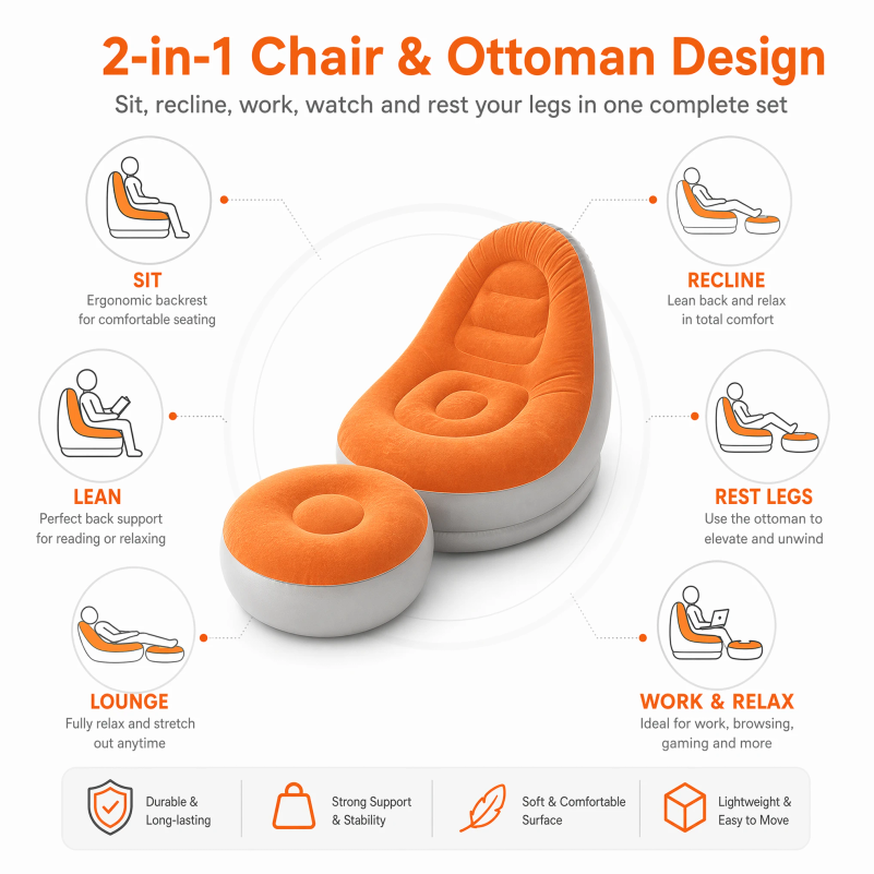 Flocking Inflatable Lazy Sofa  - огляд і ціна Outdoor Camping Folding Chair